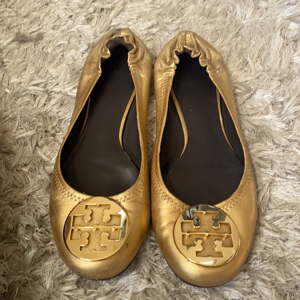 Metallic Gold Tory Burch Flats